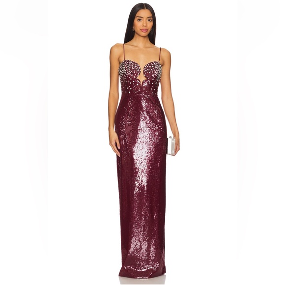 Rebecca Vallance x Nicky Hilton Zelda sequined gown burgundy - Picture 1 of 5